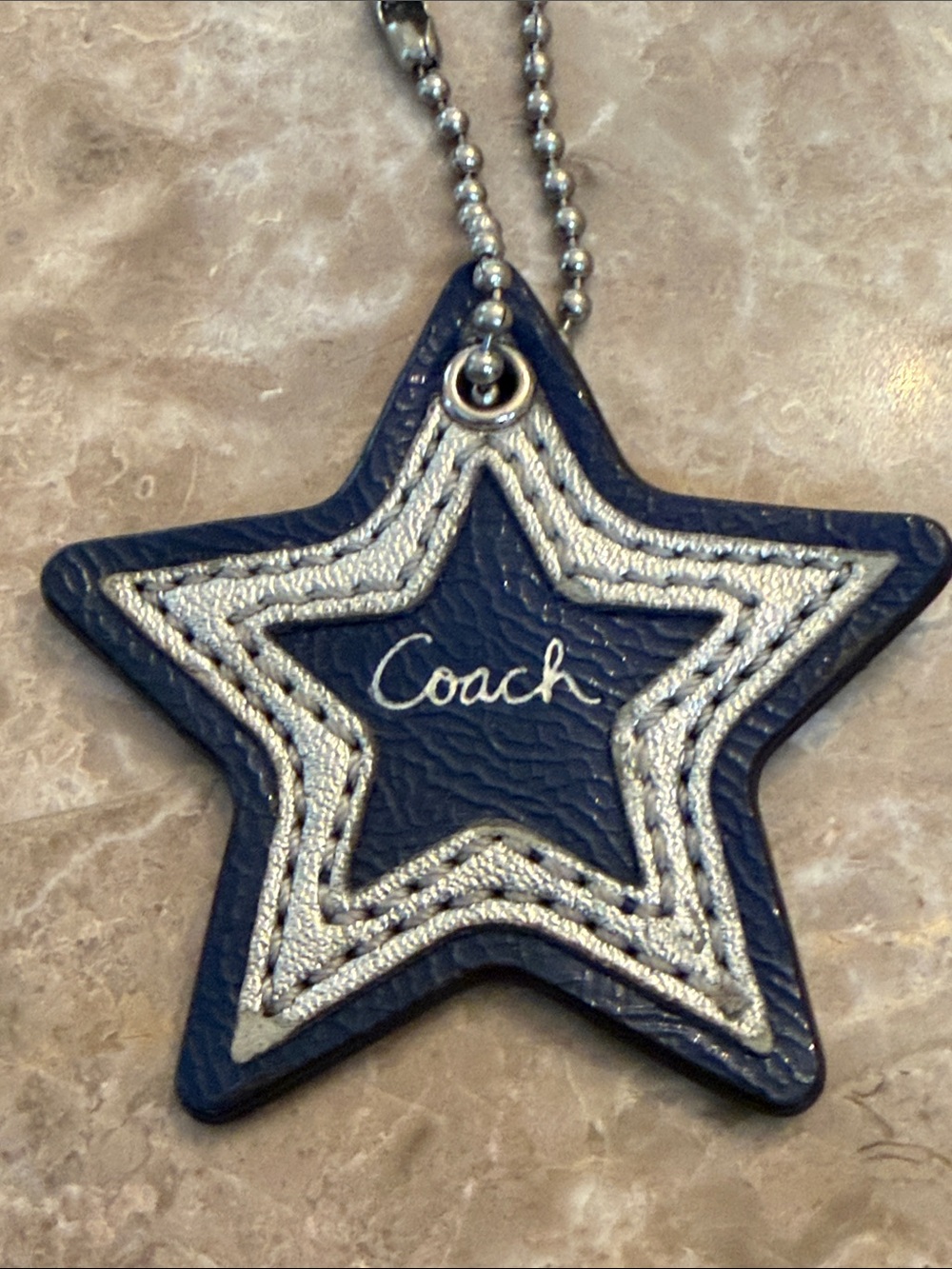 Coach Navy Star Leather Bag Charm with Silver Accents - Picture 3 of 13